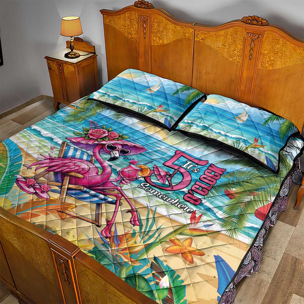 Flamingo Aloha Hawaii Quilt Bed Set It's 5 O’Clock Somewhere Tropical Vibes - Polynesian Pride