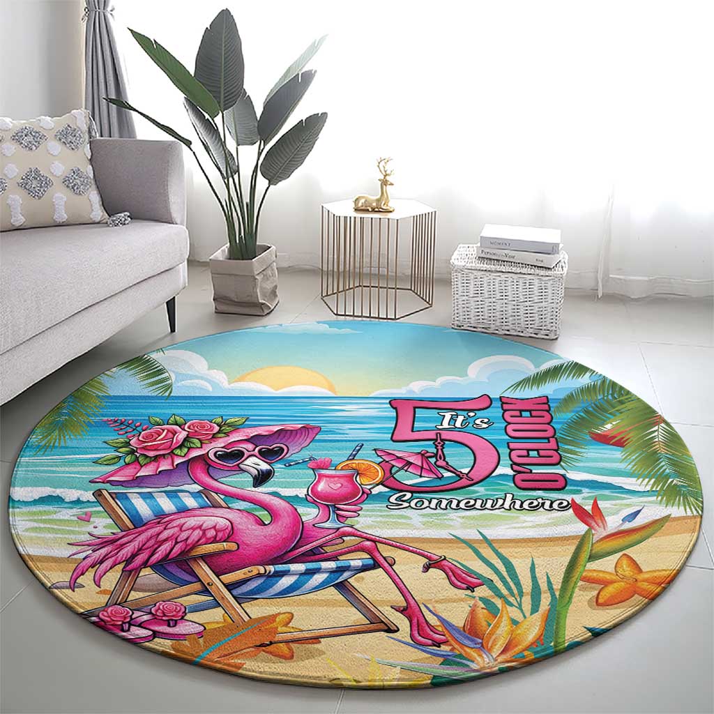Flamingo Aloha Hawaii Round Carpet It's 5 O’Clock Somewhere Tropical Vibes - Polynesian Pride