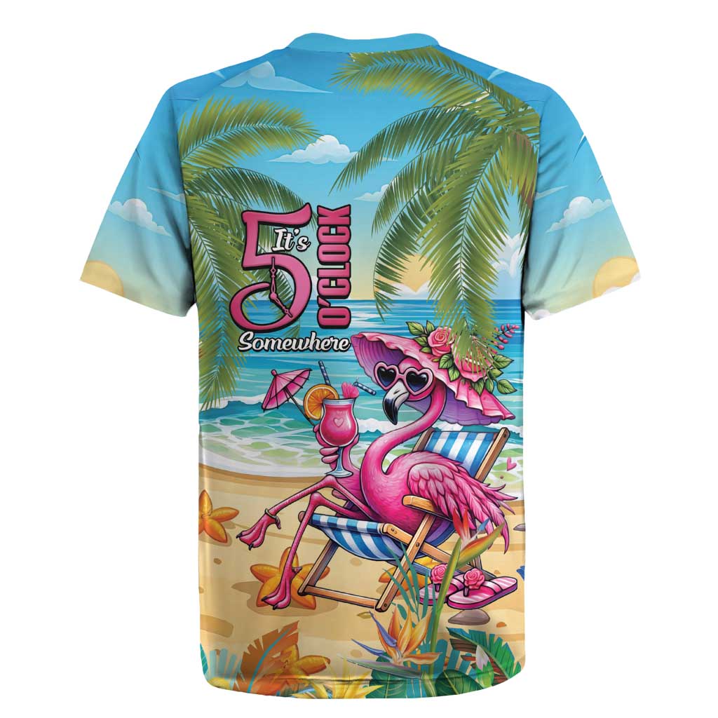 Flamingo Aloha Hawaii Rugby Jersey It's 5 O’Clock Somewhere Tropical Vibes - Polynesian Pride