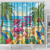 Flamingo Aloha Hawaii Shower Curtain It's 5 O’Clock Somewhere Tropical Vibes - Polynesian Pride