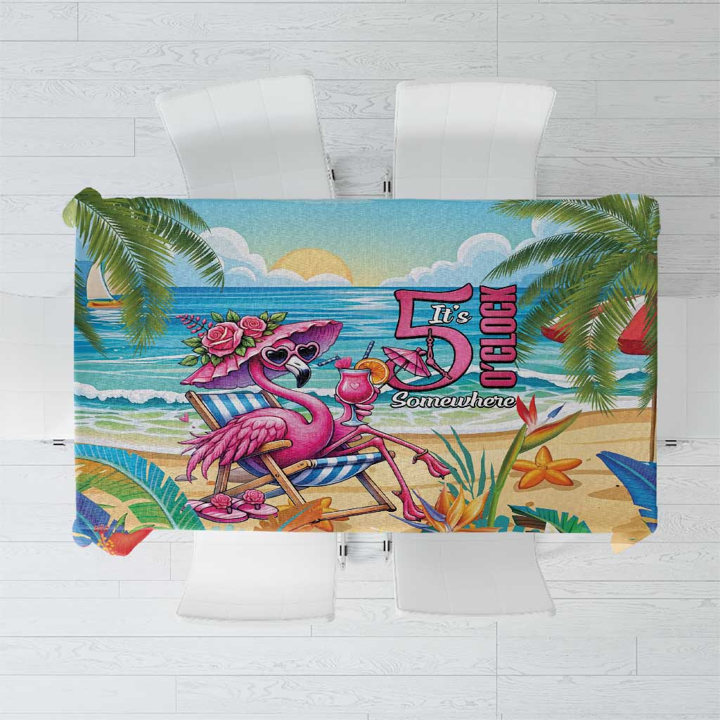 Flamingo Aloha Hawaii Tablecloth It's 5 O’Clock Somewhere Tropical Vibes - Polynesian Pride