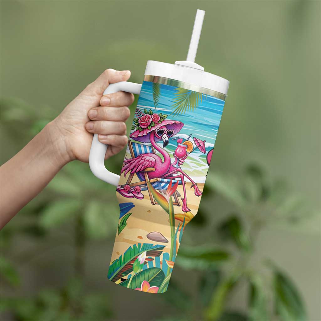 Flamingo Aloha Hawaii Tumbler With Handle It's 5 O’Clock Somewhere Tropical Vibes - Polynesian Pride