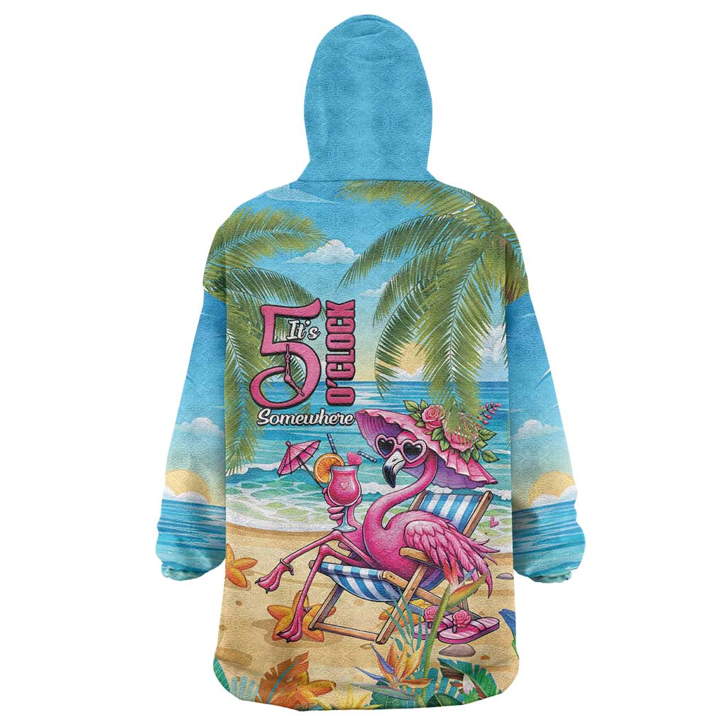 Flamingo Aloha Hawaii Wearable Blanket Hoodie It's 5 O’Clock Somewhere Tropical Vibes - Polynesian Pride