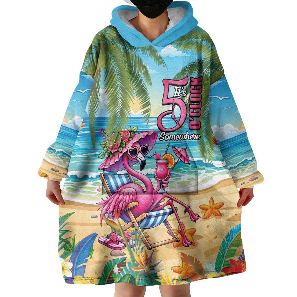 Flamingo Aloha Hawaii Wearable Blanket Hoodie It's 5 O’Clock Somewhere Tropical Vibes - Polynesian Pride