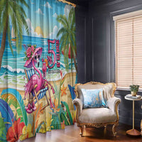 Flamingo Aloha Hawaii Window Curtain It's 5 O’Clock Somewhere Tropical Vibes - Polynesian Pride