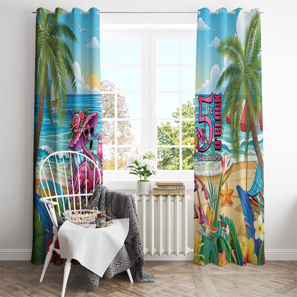 Flamingo Aloha Hawaii Window Curtain It's 5 O’Clock Somewhere Tropical Vibes - Polynesian Pride