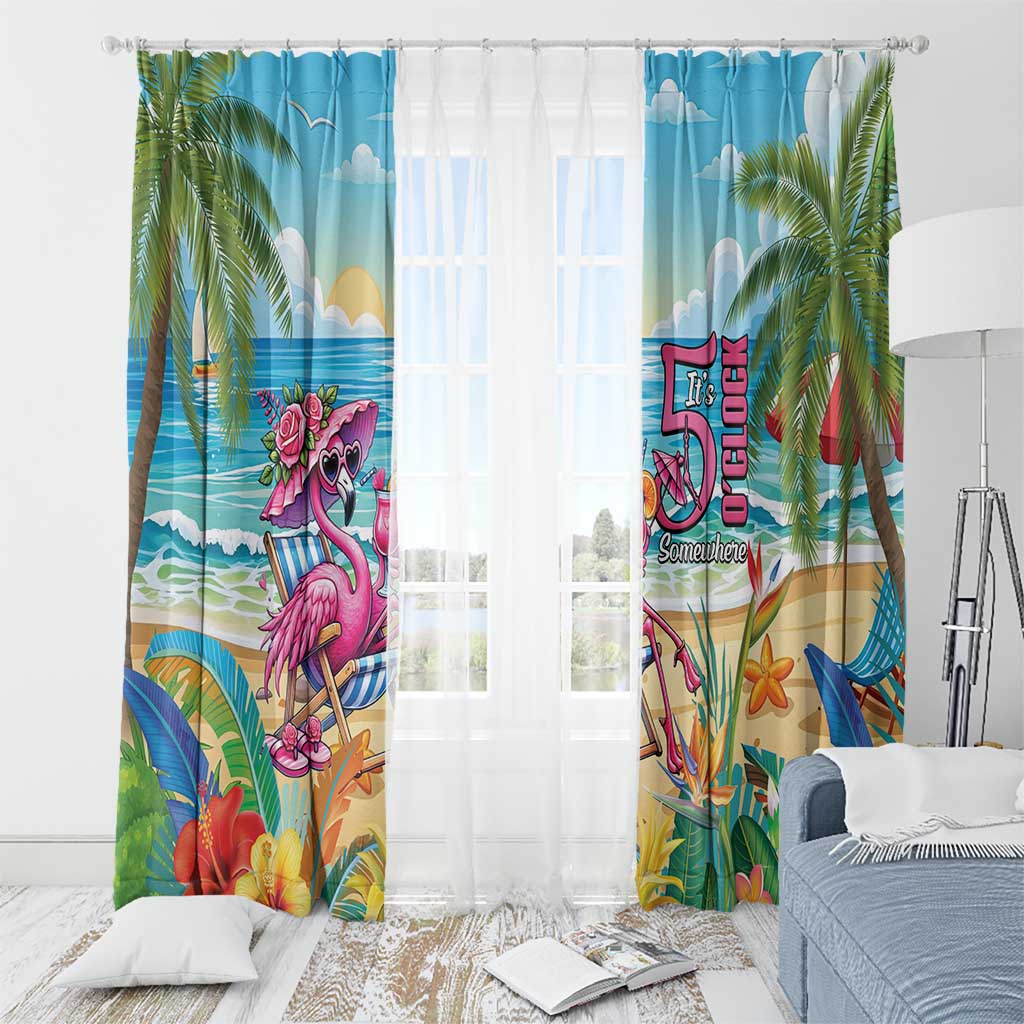 Flamingo Aloha Hawaii Window Curtain It's 5 O’Clock Somewhere Tropical Vibes - Polynesian Pride