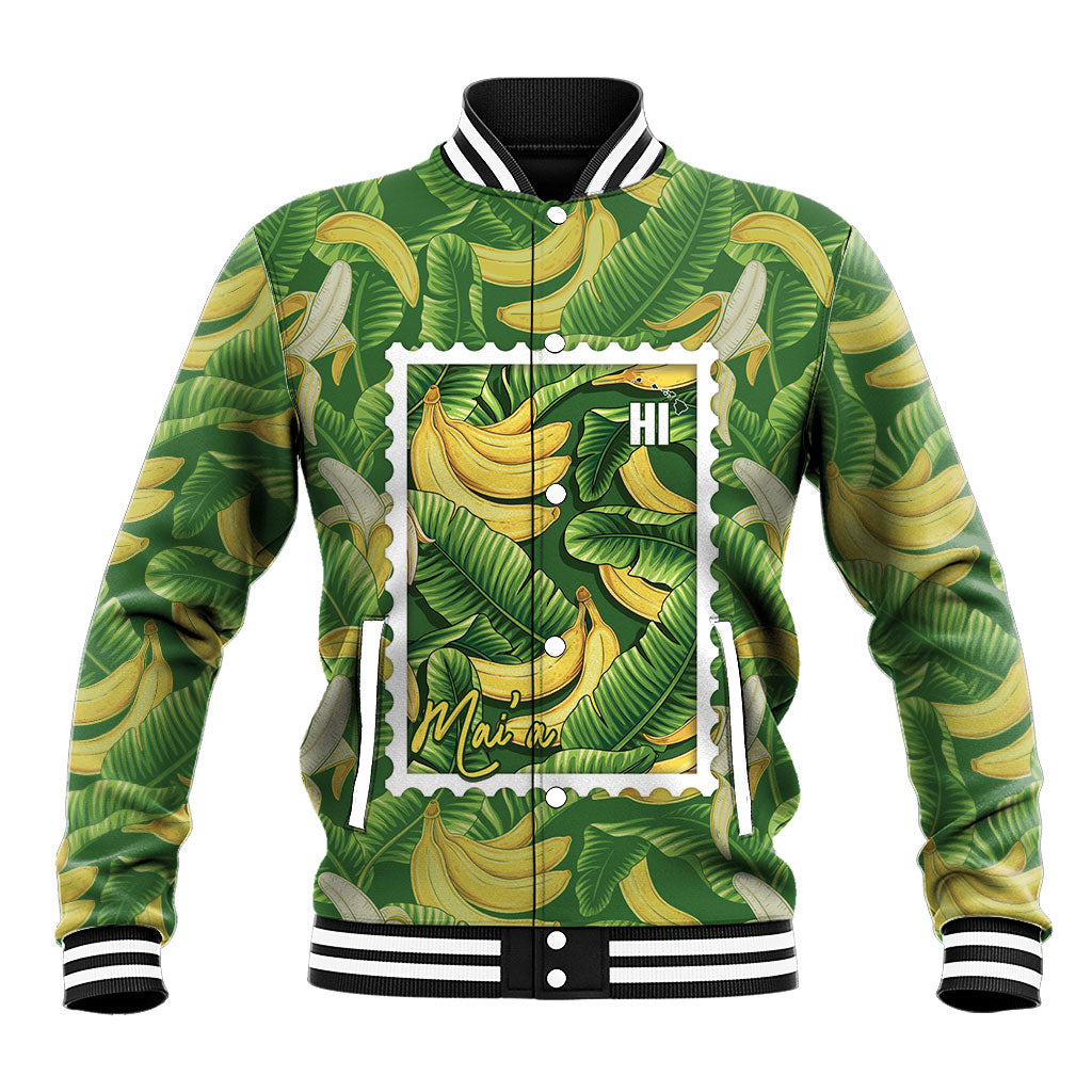 Aloha Hawaii Maia Baseball Jacket Hawaiian Banana Stylized Stamp LT14 Unisex Green - Polynesian Pride