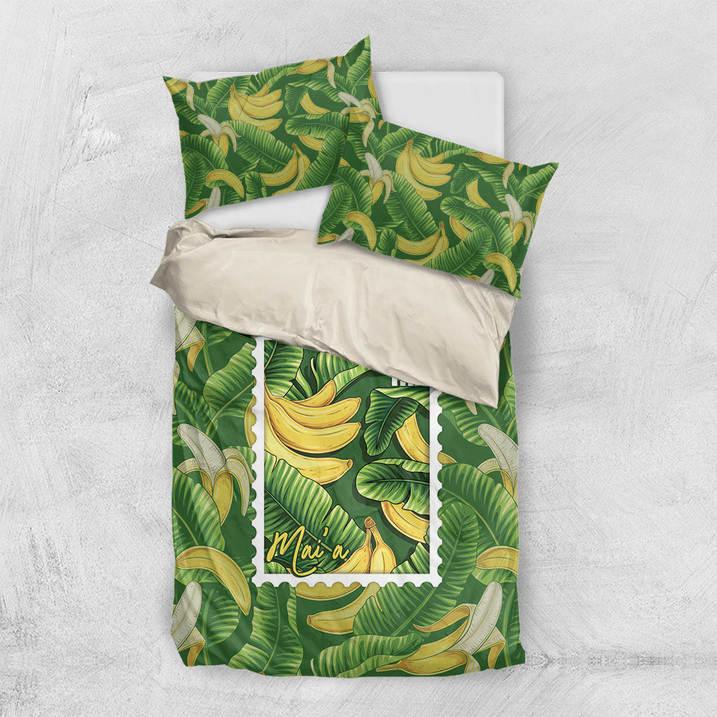 Aloha Hawaii Maia Bedding Set Hawaiian Banana Stylized Stamp LT14 US Twin 172cm x 218cm Green - Polynesian Pride
