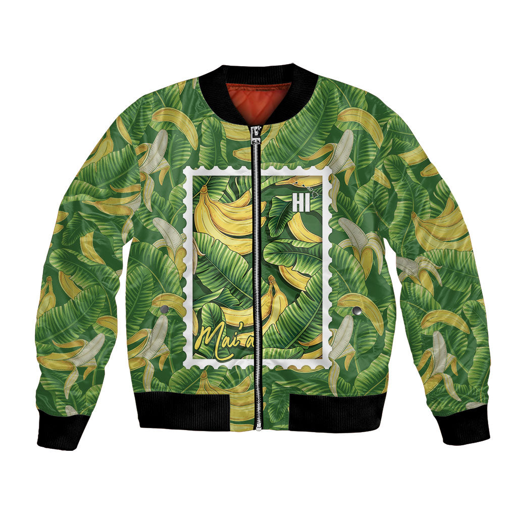 Aloha Hawaii Maia Bomber Jacket Hawaiian Banana Stylized Stamp LT14 Unisex Green - Polynesian Pride