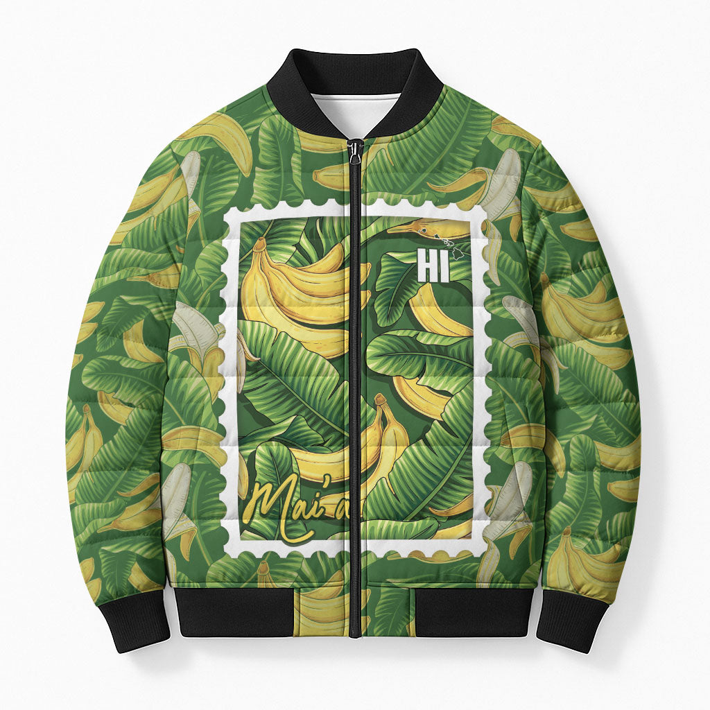 Aloha Hawaii Maia Bomber Puffer Jacket Hawaiian Banana Stylized Stamp LT14 Unisex Green - Polynesian Pride