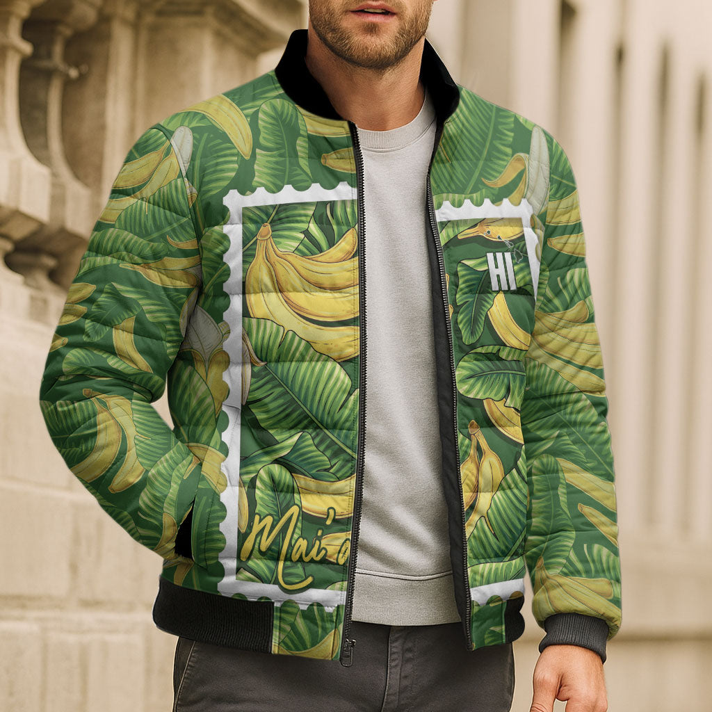 Aloha Hawaii Maia Bomber Puffer Jacket Hawaiian Banana Stylized Stamp LT14 - Polynesian Pride