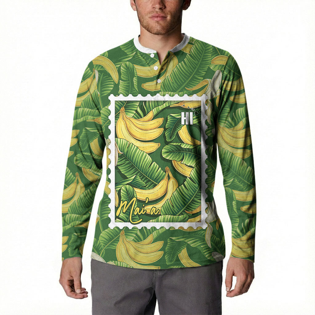 Aloha Hawaii Maia Button Sweatshirt Hawaiian Banana Stylized Stamp LT14 - Polynesian Pride