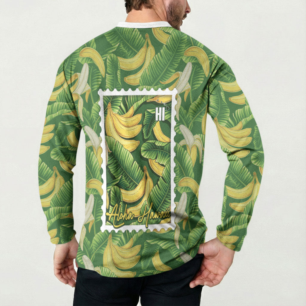 Aloha Hawaii Maia Button Sweatshirt Hawaiian Banana Stylized Stamp LT14 - Polynesian Pride