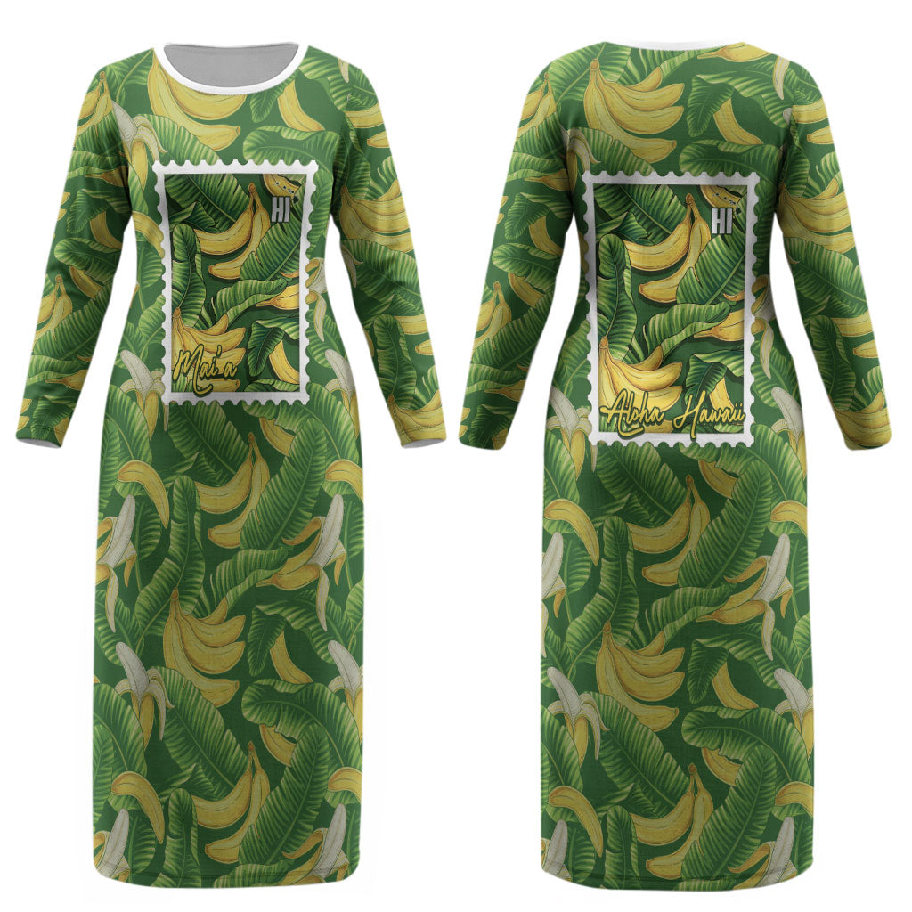 Aloha Hawaii Maia Couples Matching Long Sleeve Bodycon Dress and Long Sleeve Button Shirt Hawaiian Banana Stylized Stamp LT14 - Polynesian Pride