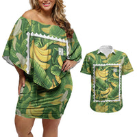 Aloha Hawaii Maia Couples Matching Off Shoulder Short Dress and Hawaiian Shirt Hawaiian Banana Stylized Stamp LT14 Green - Polynesian Pride