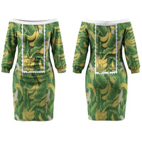Aloha Hawaii Maia Couples Matching Off The Shoulder Long Sleeve Dress and Hawaiian Shirt Hawaiian Banana Stylized Stamp LT14 - Polynesian Pride