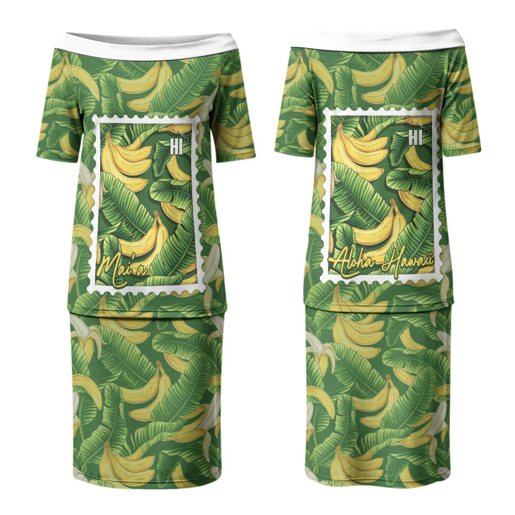 Aloha Hawaii Maia Couples Matching Puletasi and Long Sleeve Button Shirt Hawaiian Banana Stylized Stamp LT14 - Polynesian Pride