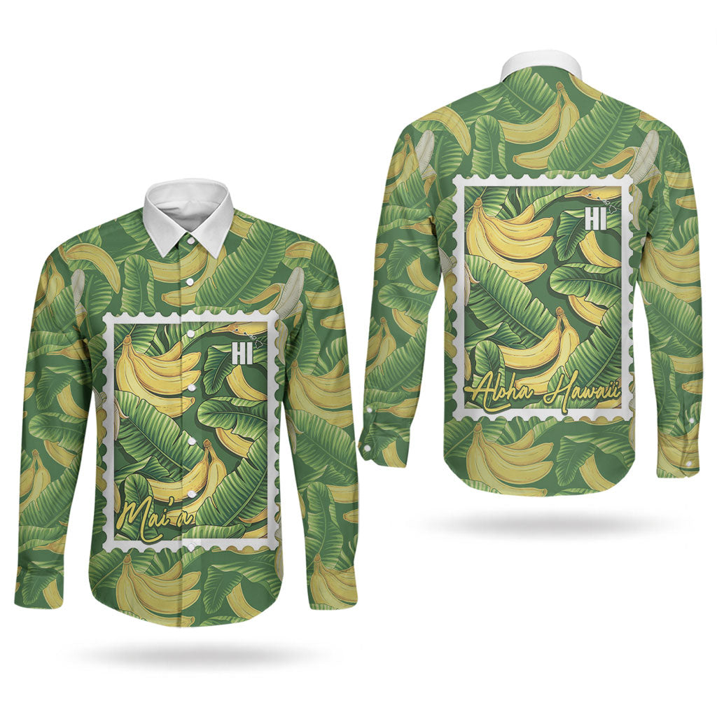 Aloha Hawaii Maia Couples Matching Short Sleeve Bodycon Dress and Long Sleeve Button Shirt Hawaiian Banana Stylized Stamp LT14 - Polynesian Pride