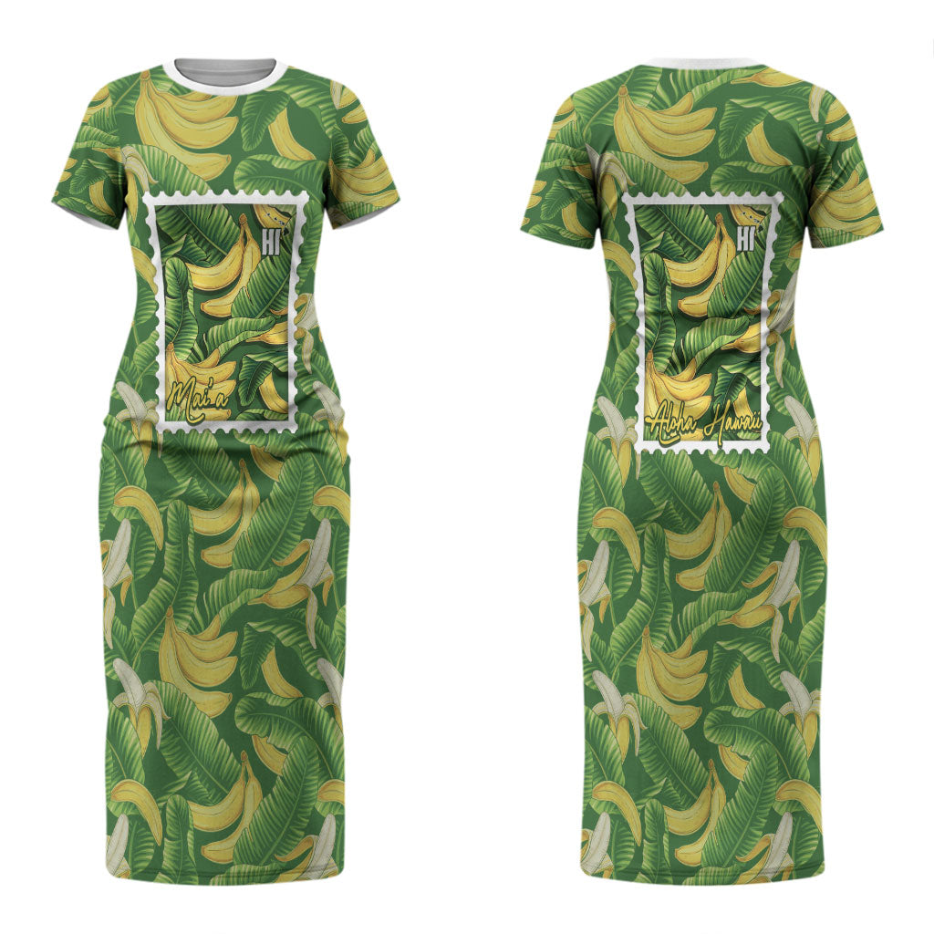 Aloha Hawaii Maia Couples Matching Short Sleeve Bodycon Dress and Long Sleeve Button Shirt Hawaiian Banana Stylized Stamp LT14 - Polynesian Pride