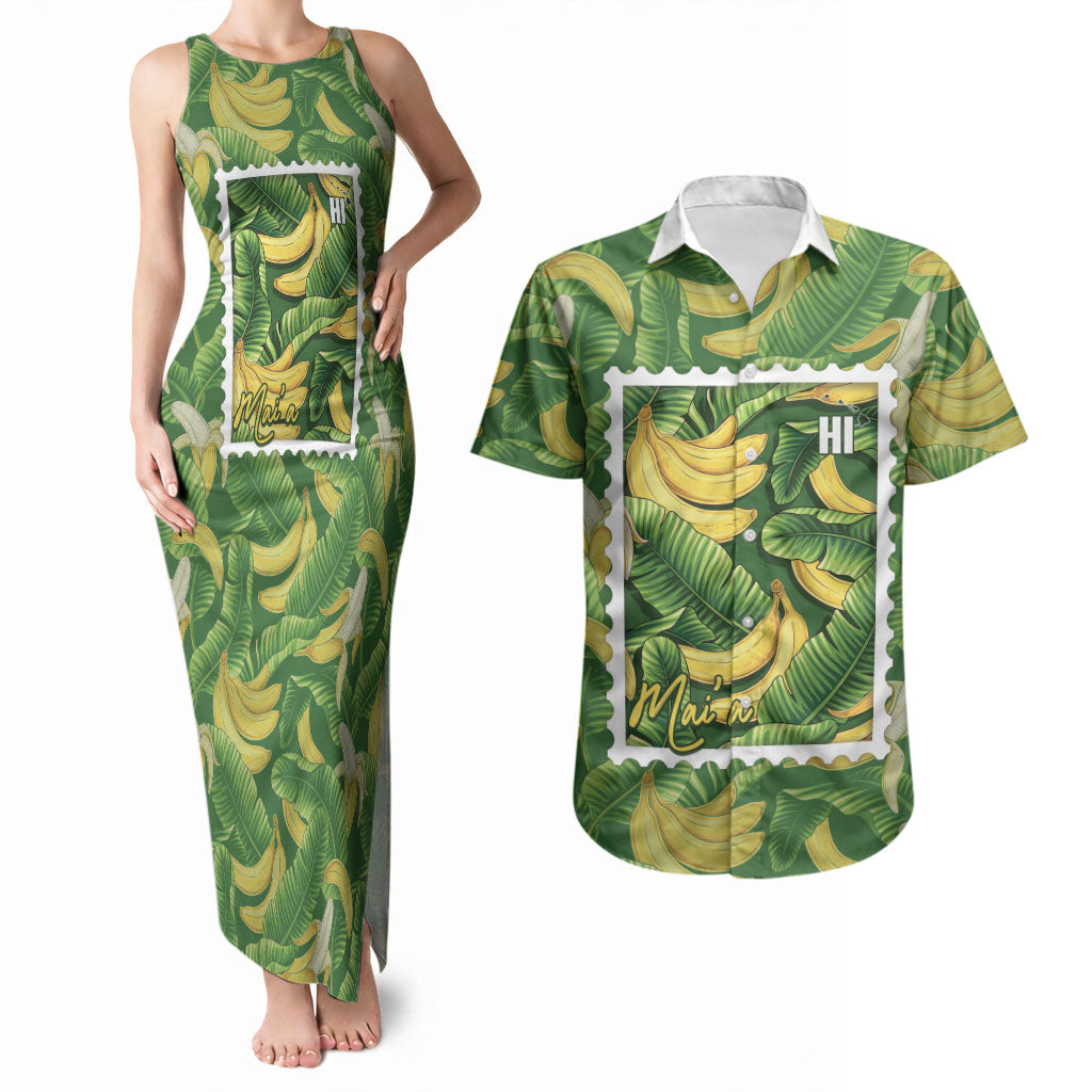Aloha Hawaii Maia Couples Matching Tank Maxi Dress and Hawaiian Shirt Hawaiian Banana Stylized Stamp LT14 Green - Polynesian Pride