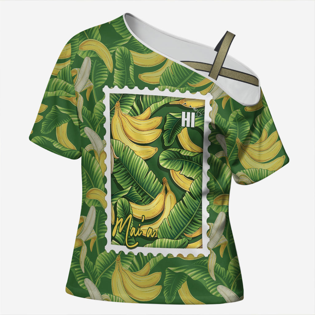 Aloha Hawaii Maia Cross Shoulder Shirt Hawaiian Banana Stylized Stamp LT14 Female Green - Polynesian Pride