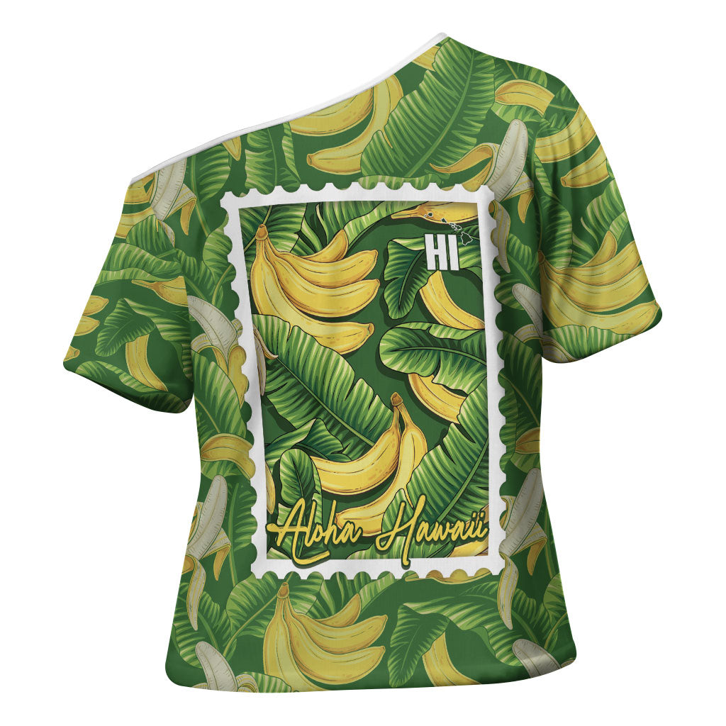 Aloha Hawaii Maia Cross Shoulder Shirt Hawaiian Banana Stylized Stamp LT14 - Polynesian Pride