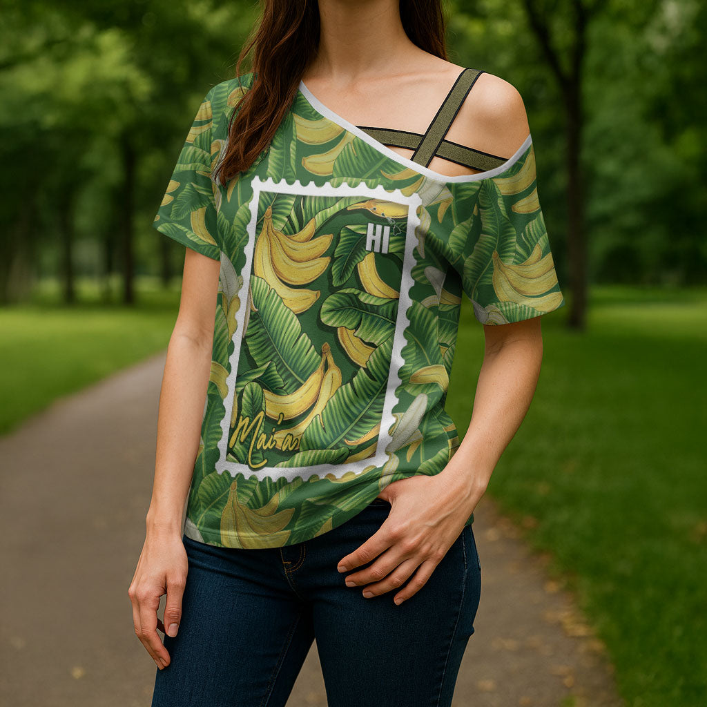 Aloha Hawaii Maia Cross Shoulder Shirt Hawaiian Banana Stylized Stamp LT14 - Polynesian Pride