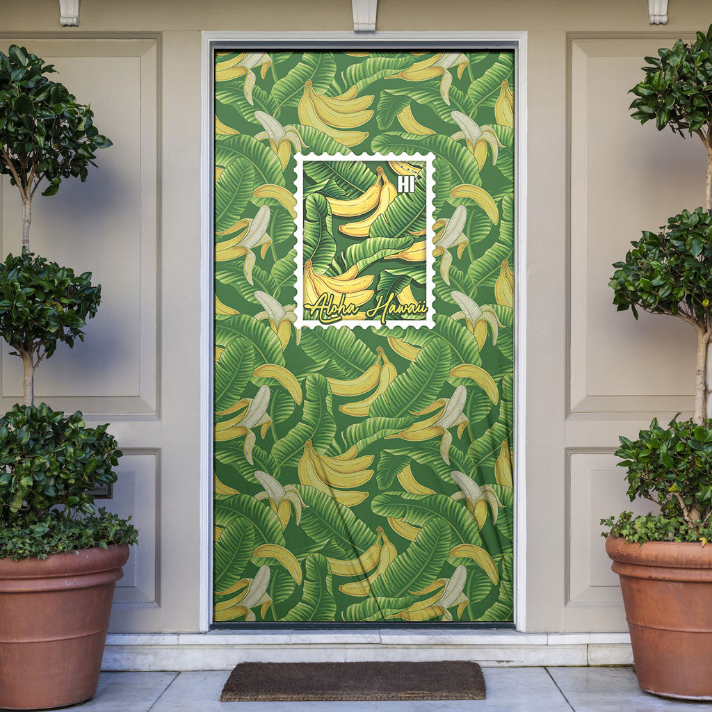 Aloha Hawaii Maia Door Cover Hawaiian Banana Stylized Stamp LT14 Green - Polynesian Pride