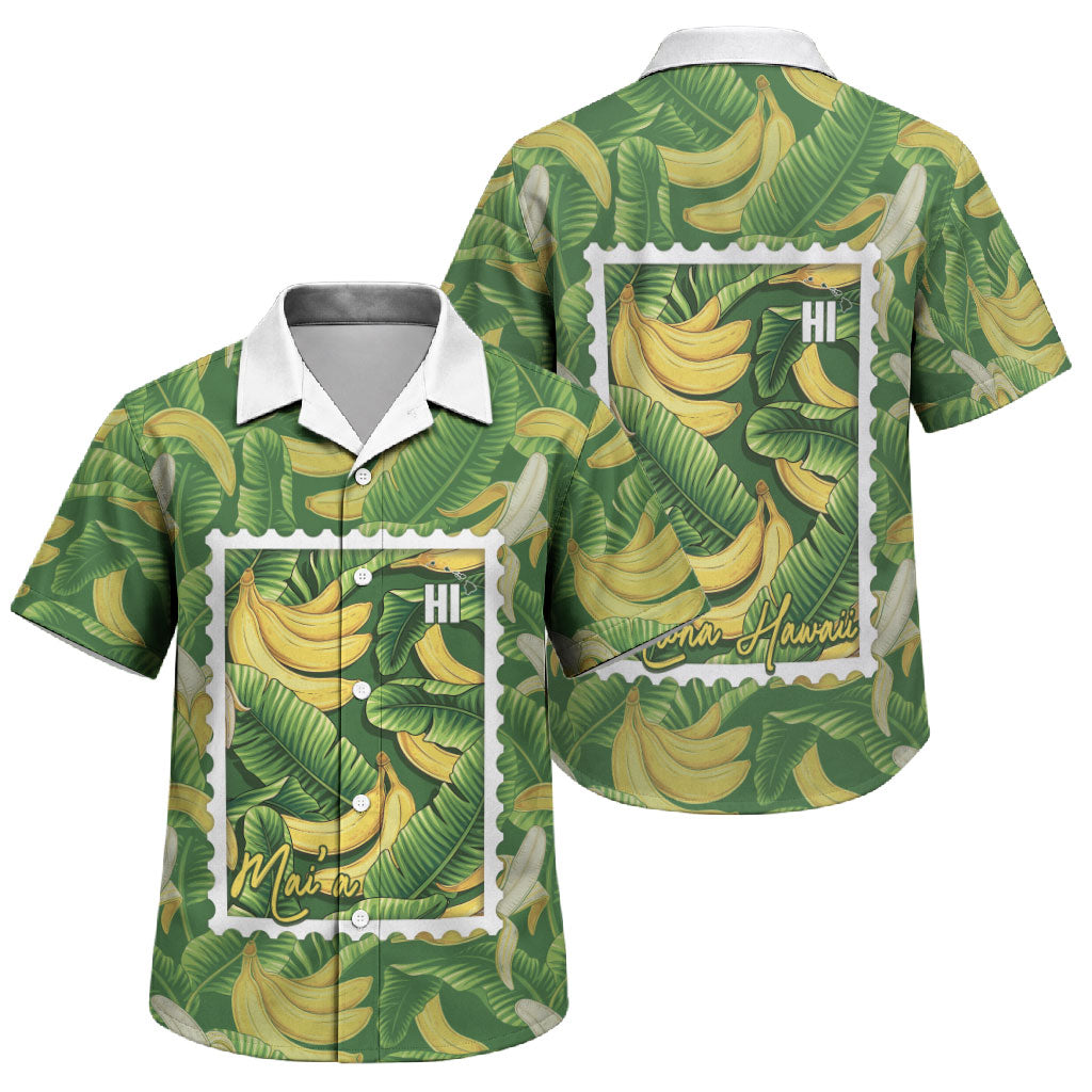 Aloha Hawaii Maia Family Matching Mermaid Dress and Hawaiian Shirt Hawaiian Banana Stylized Stamp LT14 Son's Shirt Green - Polynesian Pride