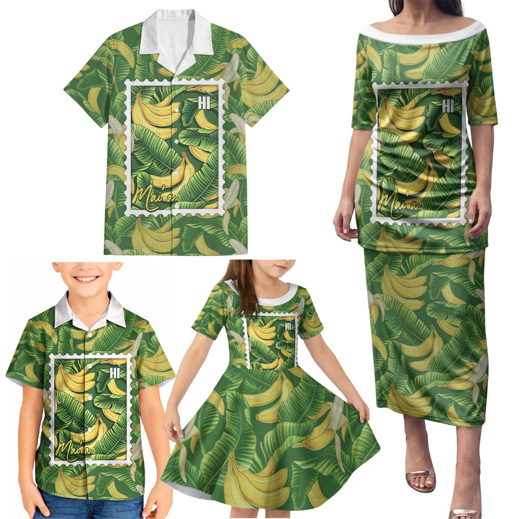 Aloha Hawaii Maia Family Matching Puletasi and Hawaiian Shirt Hawaiian Banana Stylized Stamp LT14 - Polynesian Pride