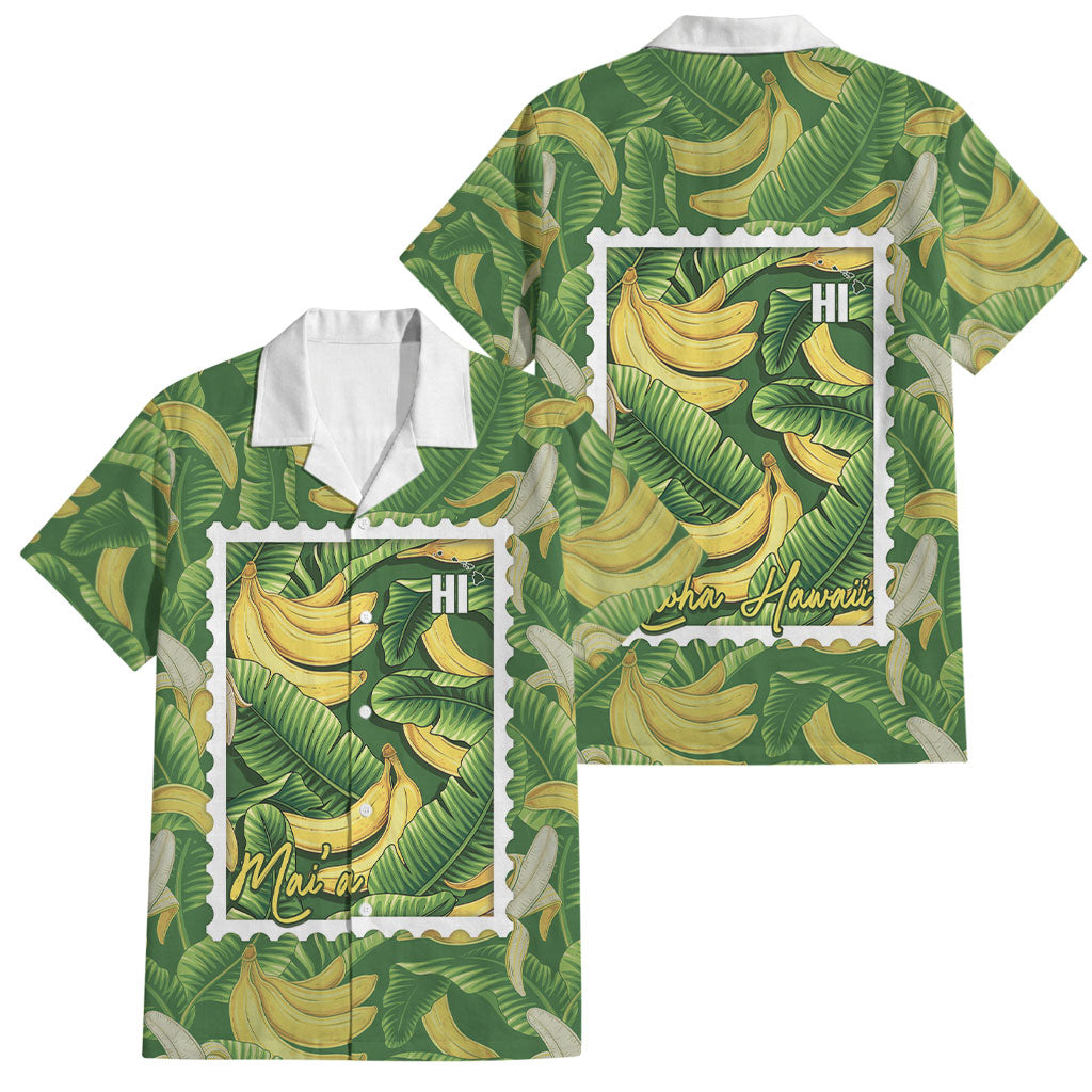 Aloha Hawaii Maia Family Matching Tank Maxi Dress and Hawaiian Shirt Hawaiian Banana Stylized Stamp LT14 Dad's Shirt - Short Sleeve Green - Polynesian Pride