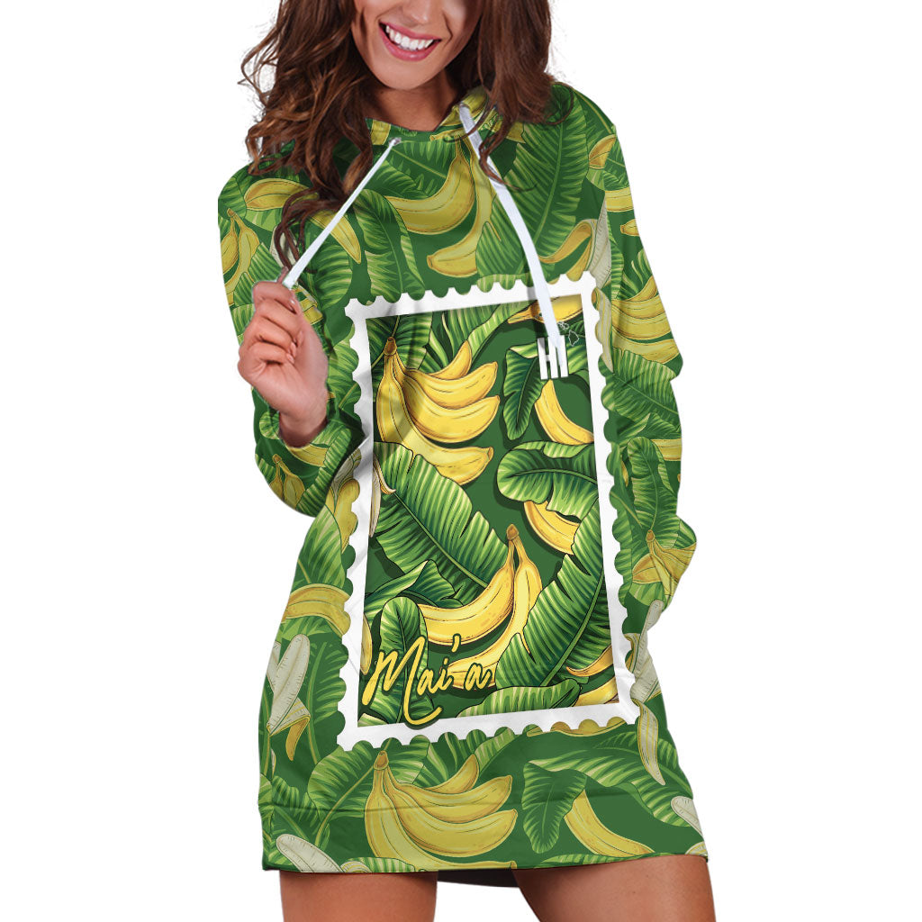 Aloha Hawaii Maia Hoodie Dress Hawaiian Banana Stylized Stamp