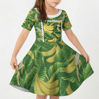 Aloha Hawaii Maia Kid Short Sleeve Dress Hawaiian Banana Stylized Stamp LT14 KID Green - Polynesian Pride