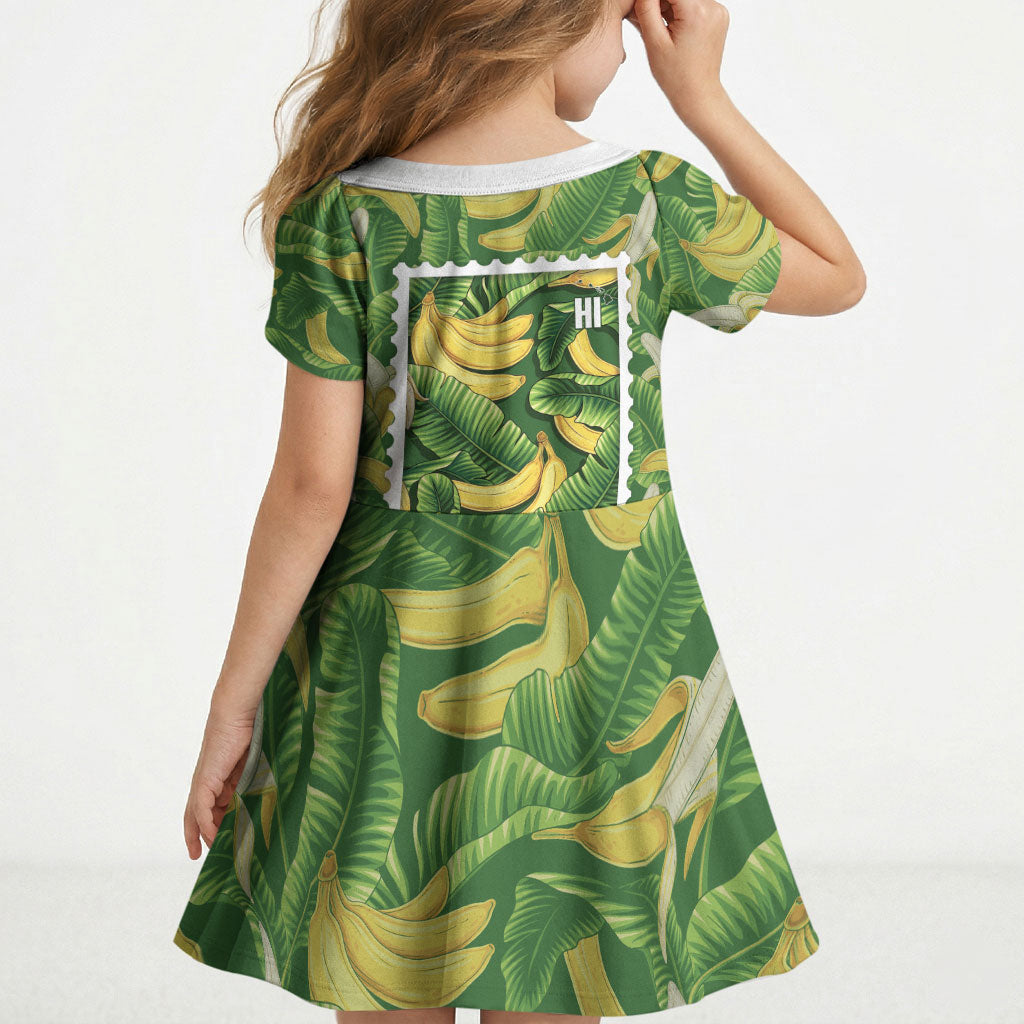 Aloha Hawaii Maia Kid Short Sleeve Dress Hawaiian Banana Stylized Stamp LT14 - Polynesian Pride