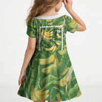 Aloha Hawaii Maia Kid Short Sleeve Dress Hawaiian Banana Stylized Stamp LT14 - Polynesian Pride