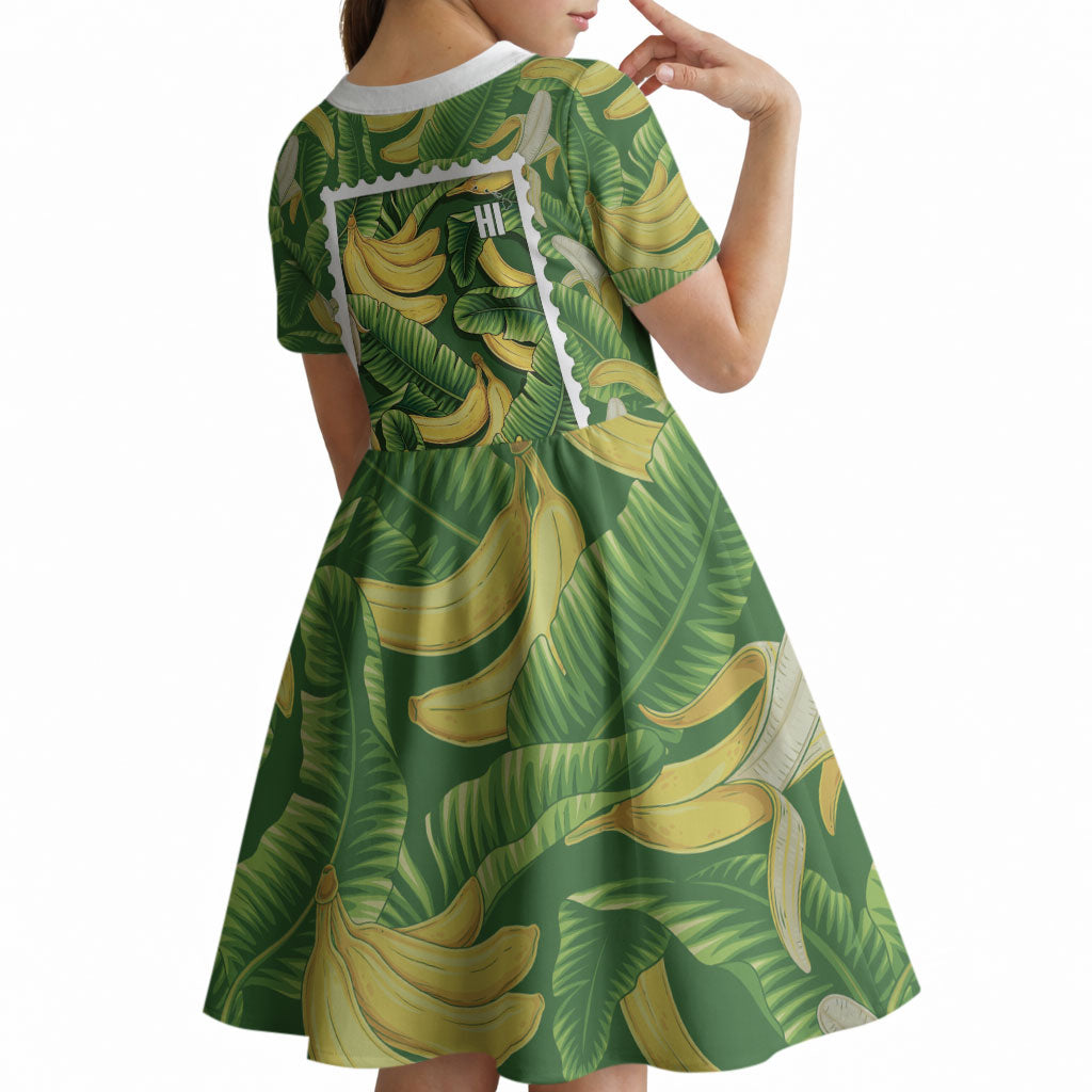 Aloha Hawaii Maia Kid Short Sleeve Dress Hawaiian Banana Stylized Stamp LT14 - Polynesian Pride