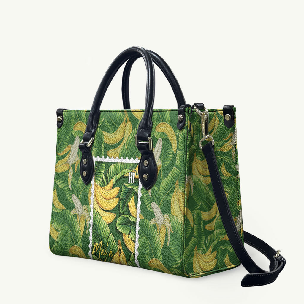 Aloha Hawaii Maia Leather Bag Hawaiian Banana Stylized Stamp