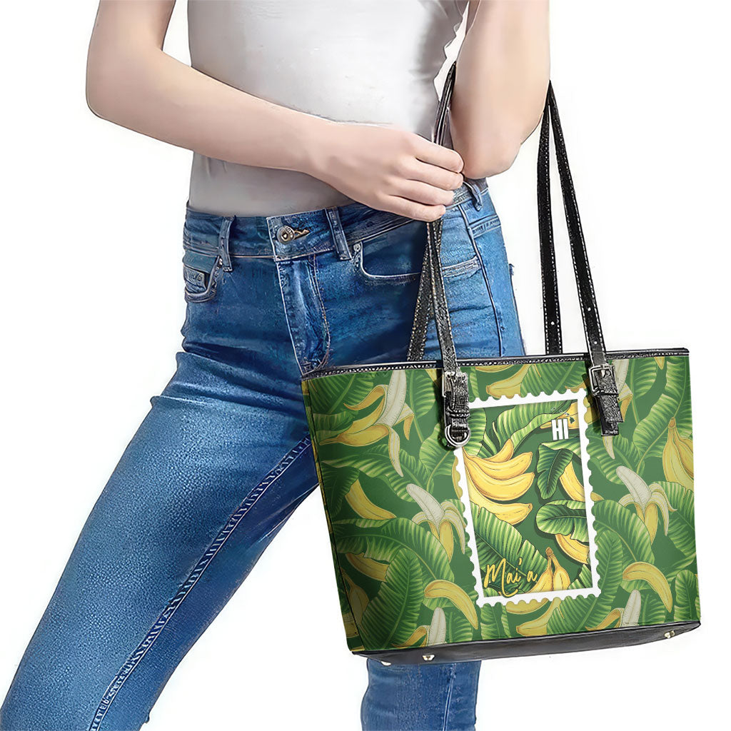 Aloha Hawaii Maia Leather Tote Bag Hawaiian Banana Stylized Stamp LT14 - Polynesian Pride