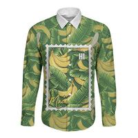 Aloha Hawaii Maia Long Sleeve Button Shirt Hawaiian Banana Stylized Stamp LT14 Unisex Green - Polynesian Pride