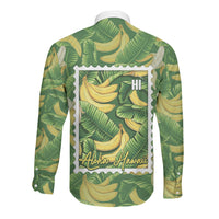 Aloha Hawaii Maia Long Sleeve Button Shirt Hawaiian Banana Stylized Stamp LT14 - Polynesian Pride