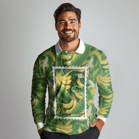 Aloha Hawaii Maia Long Sleeve Polo Shirt Hawaiian Banana Stylized Stamp LT14 - Polynesian Pride