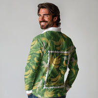 Aloha Hawaii Maia Long Sleeve Polo Shirt Hawaiian Banana Stylized Stamp LT14 - Polynesian Pride