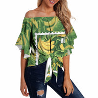 Aloha Hawaii Maia Off Shoulder Wrap Waist Top Hawaiian Banana Stylized Stamp LT14 Green - Polynesian Pride