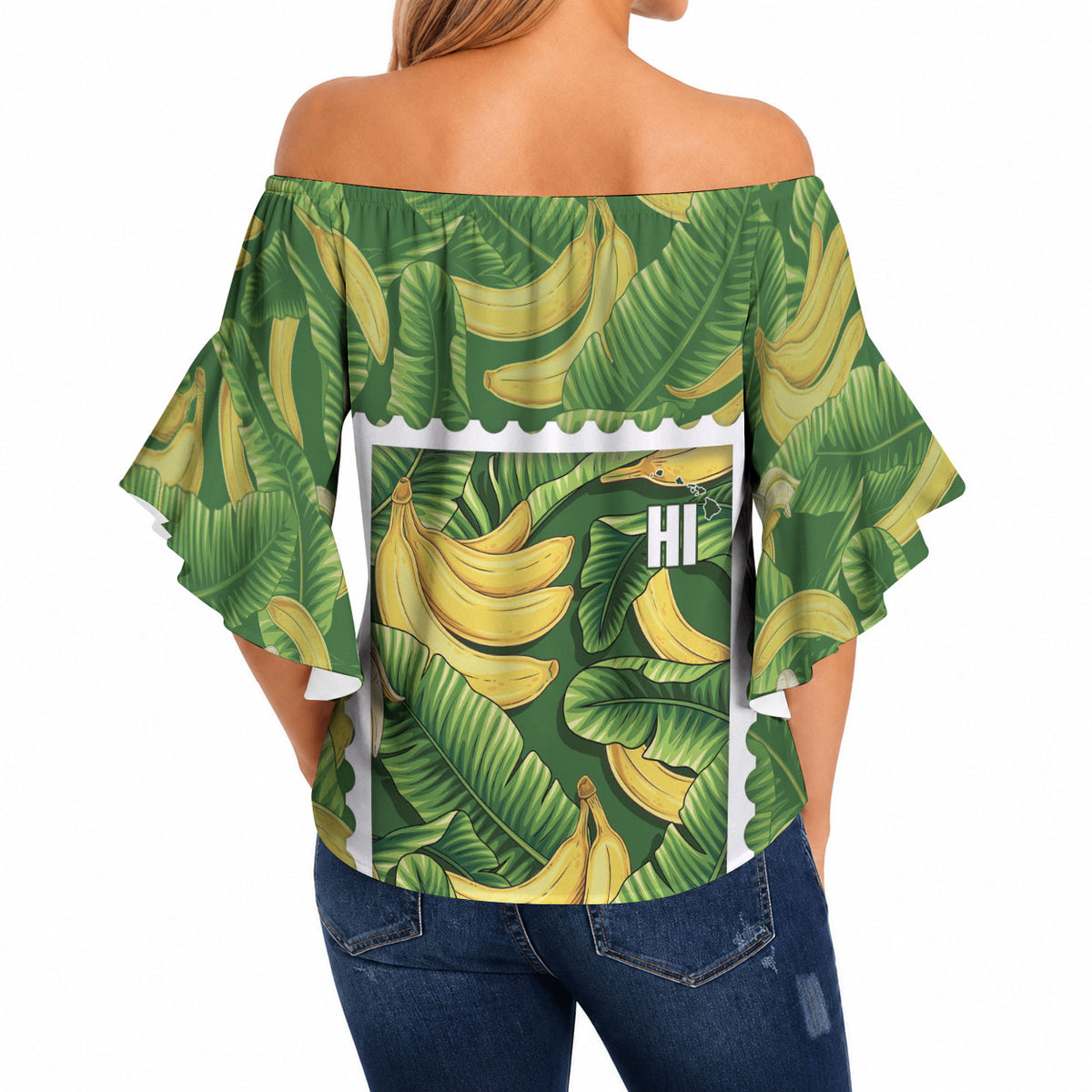Aloha Hawaii Maia Off Shoulder Wrap Waist Top Hawaiian Banana Stylized Stamp LT14 - Polynesian Pride