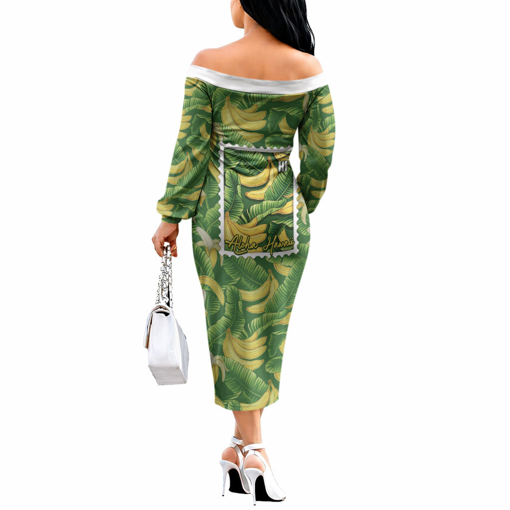 Aloha Hawaii Maia Off The Shoulder Long Sleeve Dress Hawaiian Banana Stylized Stamp LT14 - Polynesian Pride