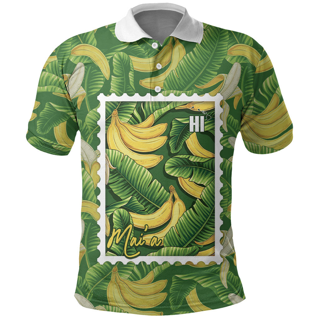 Aloha Hawaii Maia Polo Shirt Hawaiian Banana Stylized Stamp LT14 Green - Polynesian Pride