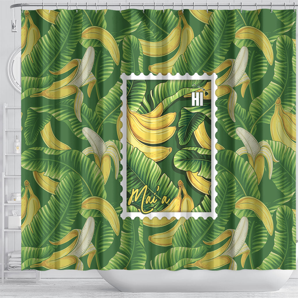 Aloha Hawaii Maia Shower Curtain Hawaiian Banana Stylized Stamp LT14 - Polynesian Pride