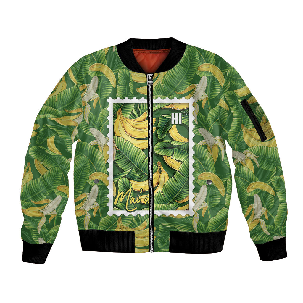 Aloha Hawaii Maia Sleeve Zip Bomber Jacket Hawaiian Banana Stylized Stamp LT14 Unisex Green - Polynesian Pride
