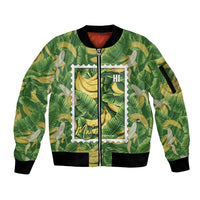 Aloha Hawaii Maia Sleeve Zip Bomber Jacket Hawaiian Banana Stylized Stamp LT14 Unisex Green - Polynesian Pride